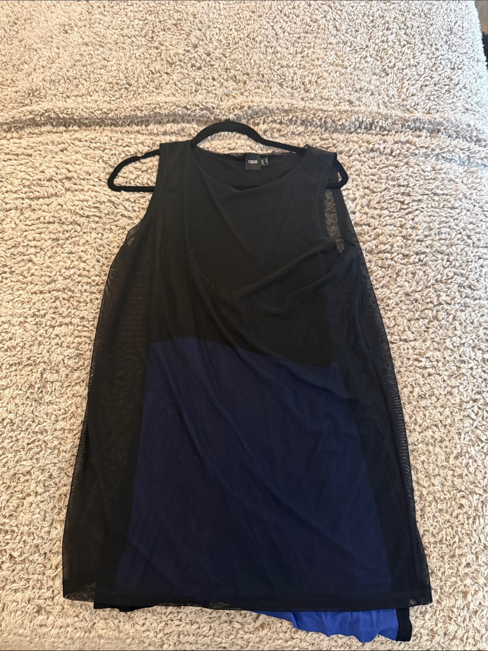 ASOS Black Mesh Overlay Tunic with Navy Underlayer